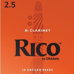 D'ADDARIO Rico Bb Clarinet Reeds, Strength 2.5, 10-pack