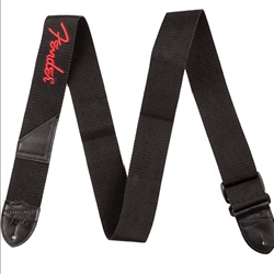 Fender 2 Black Poly Strap w Red Fender Logo