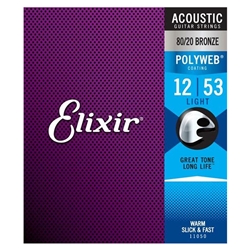 ELIXIR 80/20 Bronze Acoustic Strings w/POLYWEB Coating, Light .012-.053