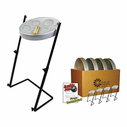 Panyard Jumbie Jam Steel Drum Educators 4-Pack - Metal Z-Floor Stands - Silver Pans