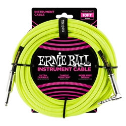 ERNIE BALL Braided Instrument Cable, STR-ANG, 10ft., Neon Yellow